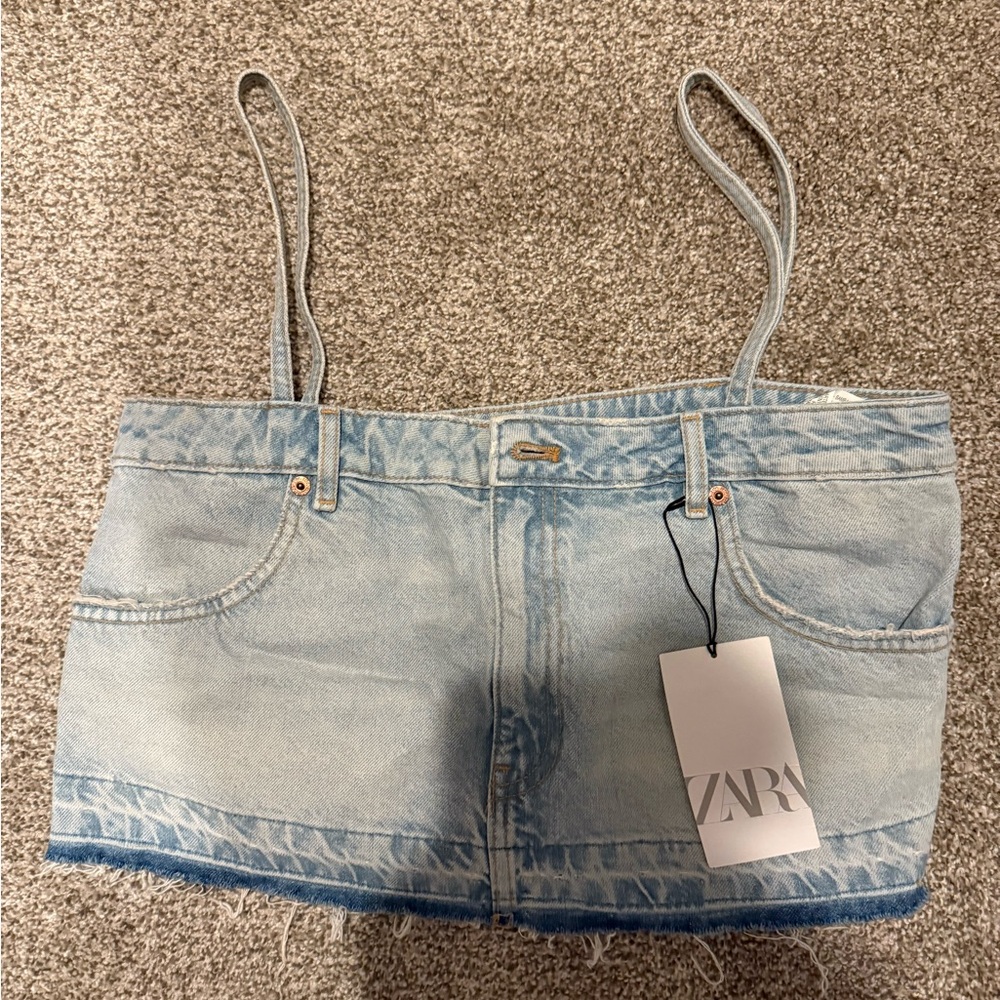 Zara Sky Blue Denim Top